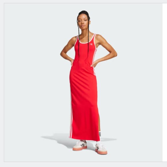 adidas Originals Adicolor 3-stripes tank maxi dress better scarlet / white - med - Picture 1 of 4